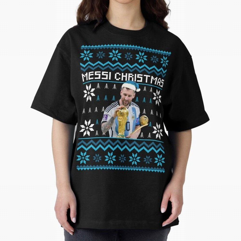 Leo Messi Christmas Ugly Sweater Design Classic T-Shirt Support Iconic Players in Match Day Hype around FIFA World Cup 2026, Haaland, Portugal, Football Festival Excitement, Trophy Ambitions, Country Rivalries and Star Player Buzz; Perfect for