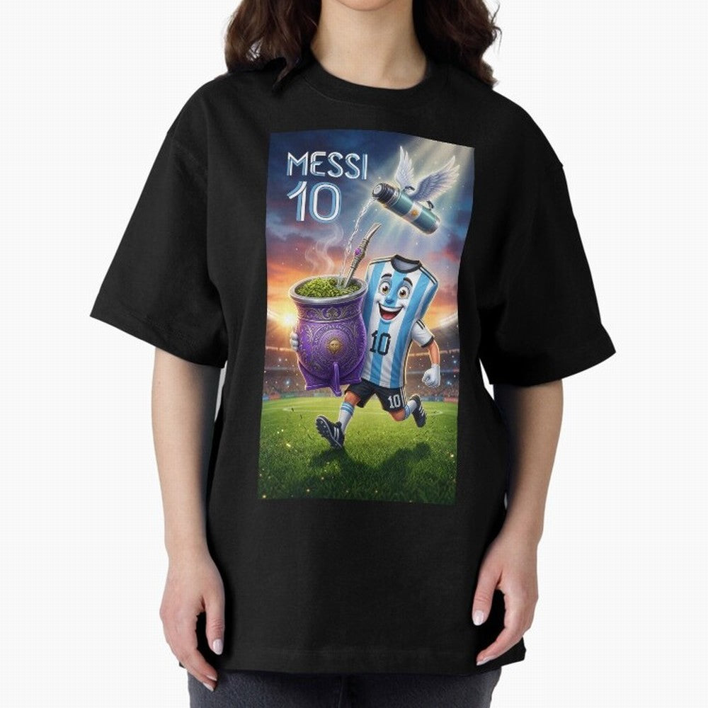 Messi 10 & Mate Magic ¨C The Soul of Argentine Football - Argentina Football Mate Mascot - Messi 10 Soccer Fan Art Oversized T-Shirt Experience the Global Stage of FIFA World Cup 2026 USA Canada Mexico for Fans of Messi, Neymar and Mbappe and