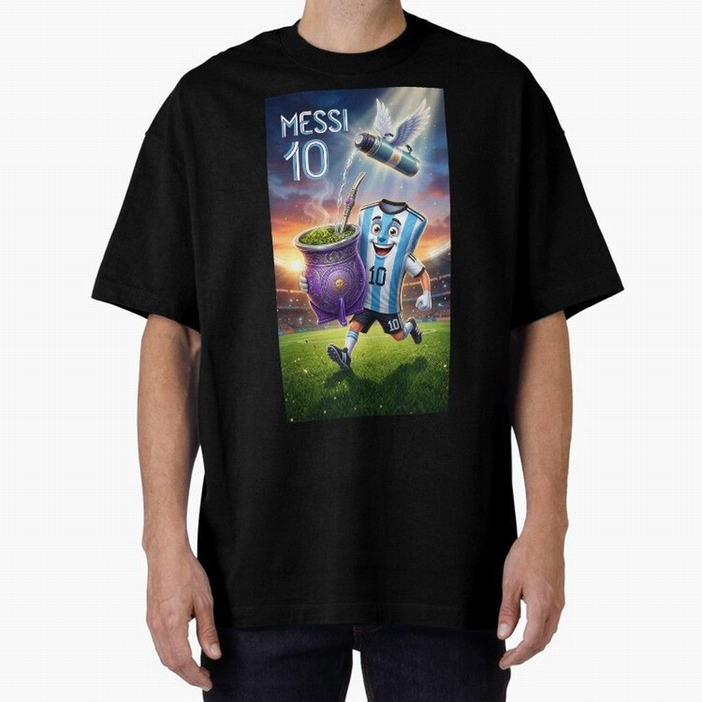 Messi 10 & Mate Magic ¨C The Soul of Argentine Football - Argentina Football Mate Mascot - Messi 10 Soccer Fan Art Oversized T-Shirt Experience the Global Stage of FIFA World Cup 2026 USA Canada Mexico for Fans of Messi, Neymar and Mbappe and