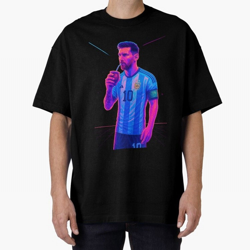 Messi The Goat Art Neon Synthwave Cyberpunk ¨C Retro Futuristic Classic T-Shirt Keep the Legacy of FIFA World Cup 2026 USA Canada Mexico for Fans of Cristiano Ronaldo, Haaland and CR7 and Brazil, Portugal and Argentina, Bringing Match Day