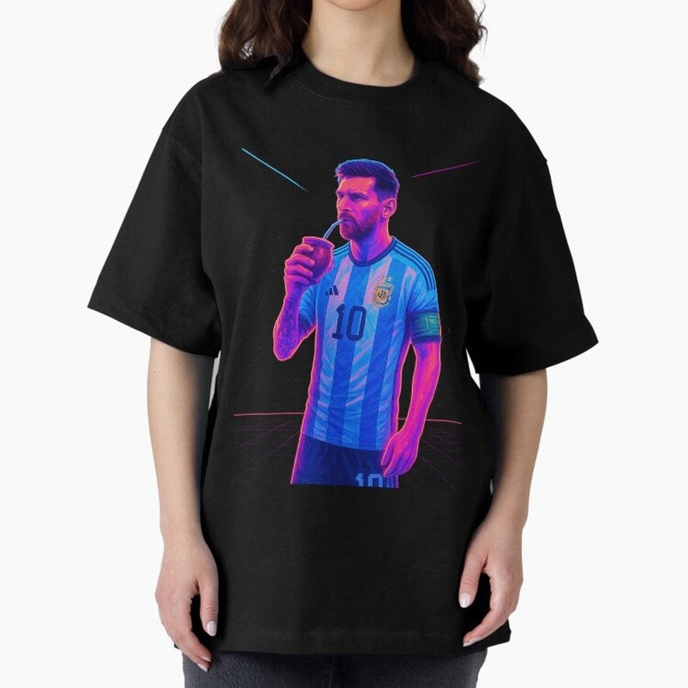 Messi The Goat Art Neon Synthwave Cyberpunk ¨C Retro Futuristic Classic T-Shirt Keep the Legacy of FIFA World Cup 2026 USA Canada Mexico for Fans of Cristiano Ronaldo, Haaland and CR7 and Brazil, Portugal and Argentina, Bringing Match Day
