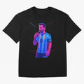 Messi The Goat Art Neon Synthwave Cyberpunk ¨C Retro Futuristic Classic T-Shirt Keep the Legacy of FIFA World Cup 2026 USA Canada Mexico for Fans of Cristiano Ronaldo, Haaland and CR7 and Brazil, Portugal and Argentina, Bringing Match Day