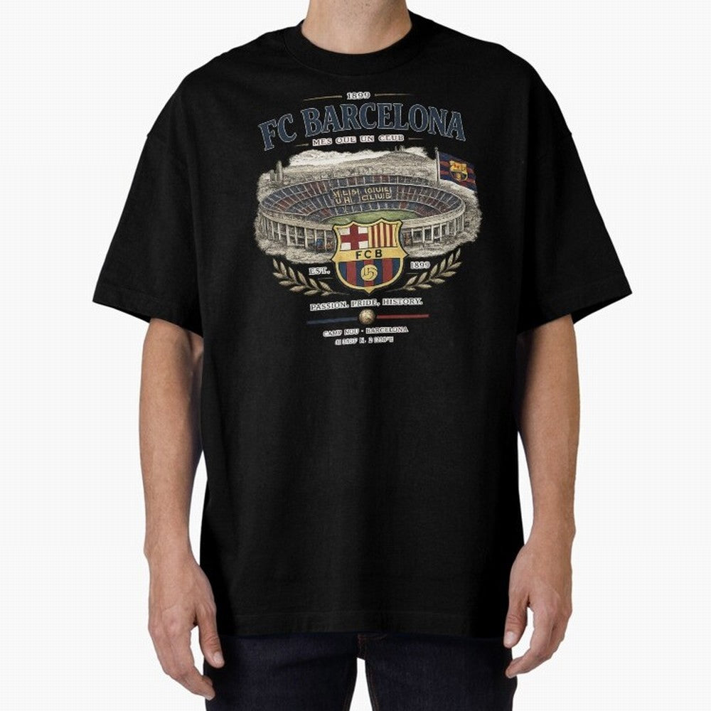 FC Barcelona Vintage Football Streetwear Oversized T-Shirt Enjoy the Biggest Football Party of FIFA World Cup 2026 USA Canada Mexico for Fans of Messi and Argentina and Brazil, Bringing Sports Nostalgia, International Competition, Famous Players