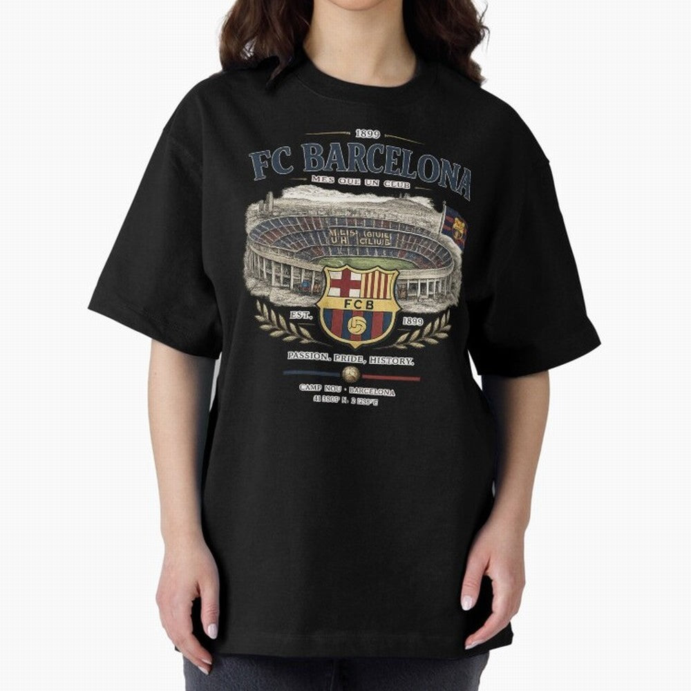 FC Barcelona Vintage Football Streetwear Oversized T-Shirt Enjoy the Biggest Football Party of FIFA World Cup 2026 USA Canada Mexico for Fans of Messi and Argentina and Brazil, Bringing Sports Nostalgia, International Competition, Famous Players