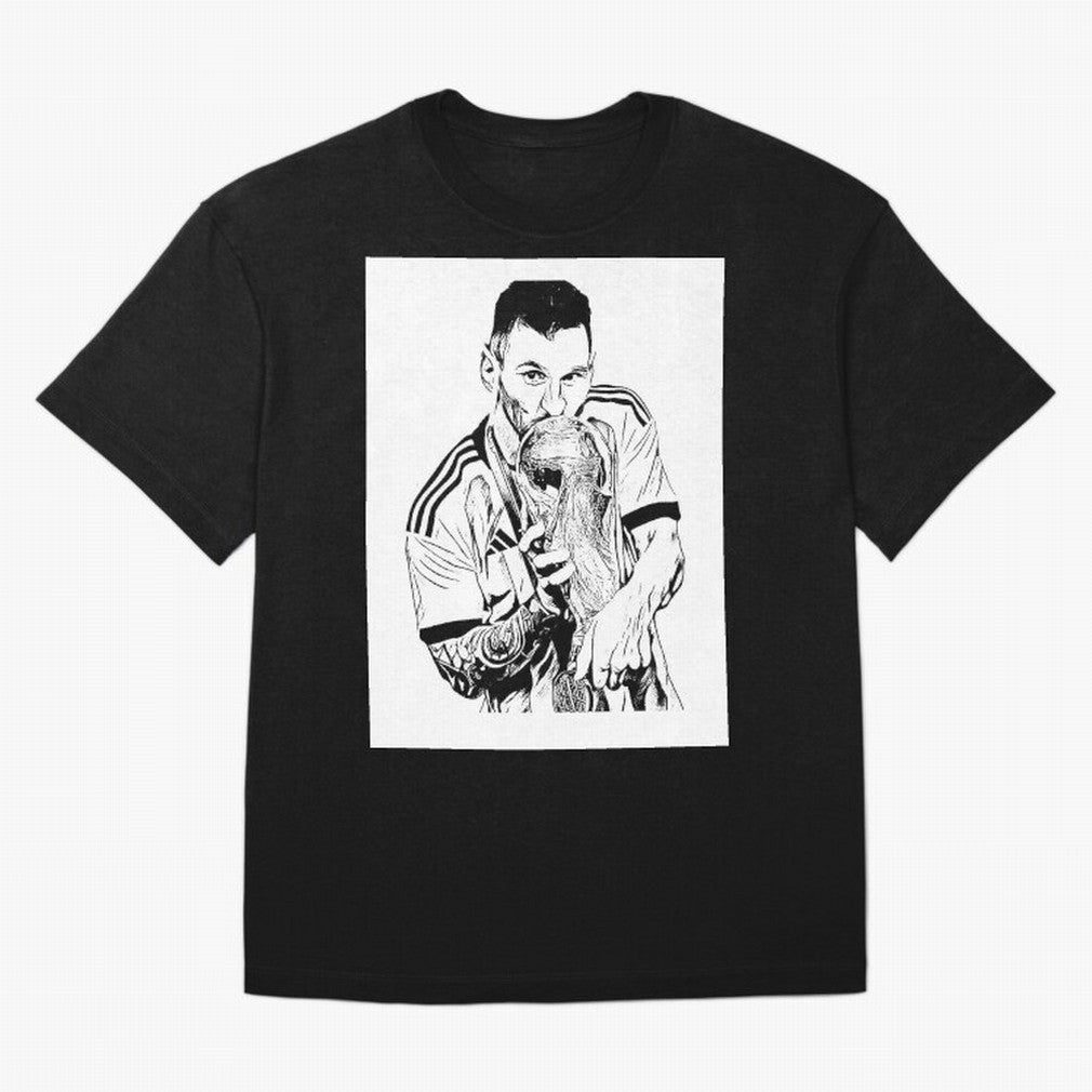 Drawing Leo Messi Classic T-Shirt Celebrate Soccer Greatness during Match Day Hype around FIFA World Cup 2026, Messi, Brazil, Vintage Soccer Flavor, Modern Football Stars, National Flags and Final Night Emotion; Made for Collectors Who Enjoy Iconic