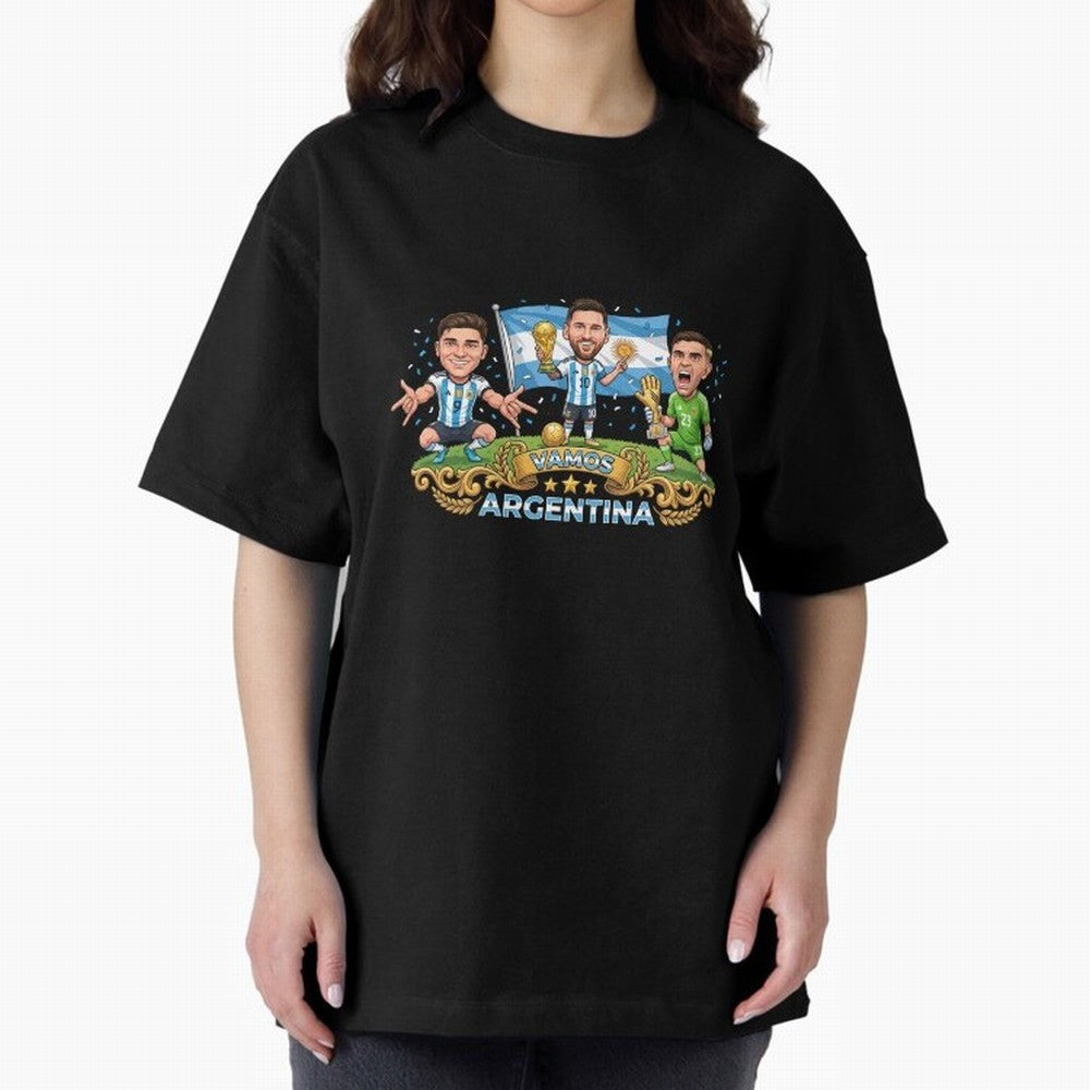 Argentina World Champions Messi Cartoon Classic T-Shirt Discover FIFA World Cup 2026 for Fans of Mbappe and Neymar and France and Portugal, Bringing Sports Nostalgia, International Competition, Famous Players and Unforgettable Victories; Great for