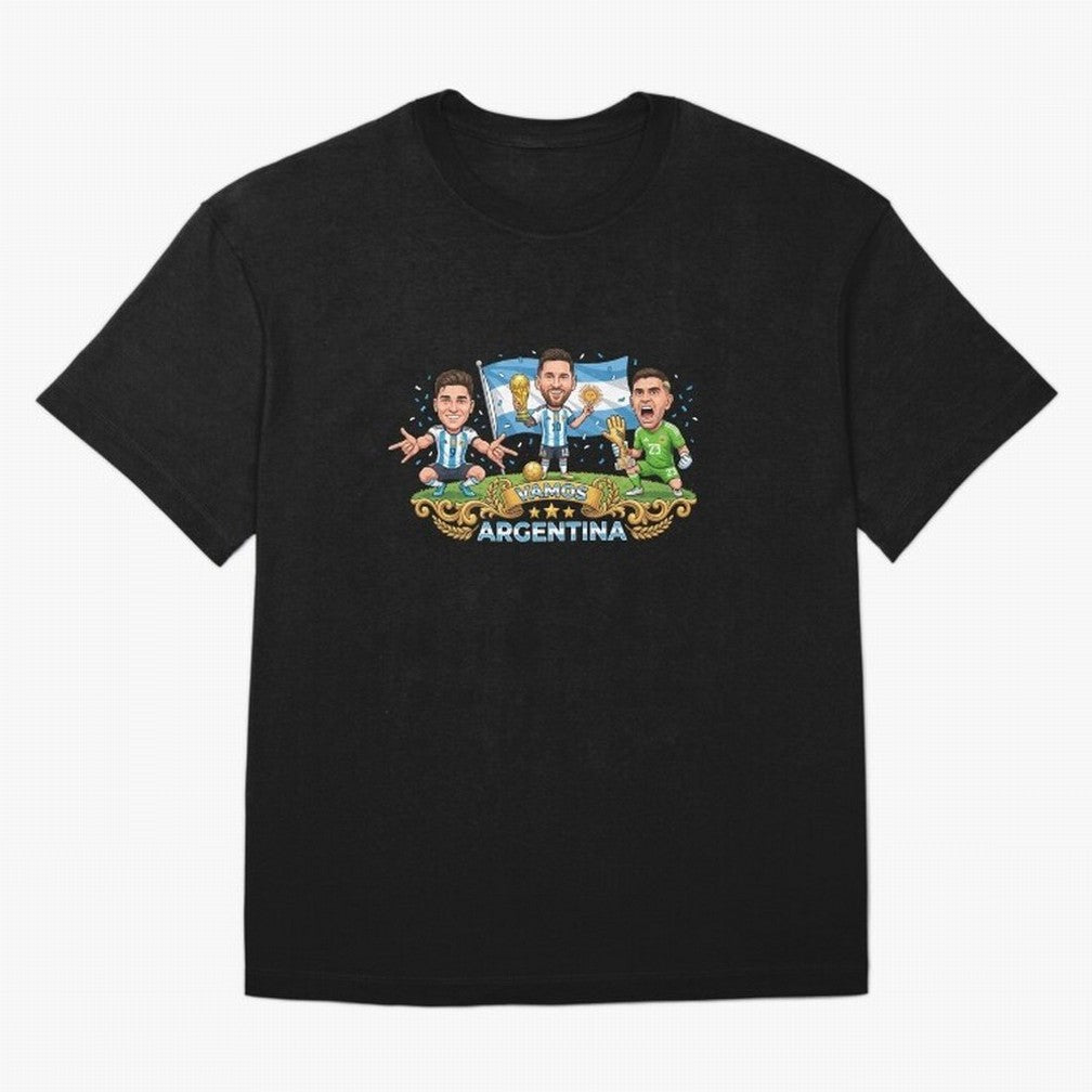 Argentina World Champions Messi Cartoon Classic T-Shirt Discover FIFA World Cup 2026 for Fans of Mbappe and Neymar and France and Portugal, Bringing Sports Nostalgia, International Competition, Famous Players and Unforgettable Victories; Great for