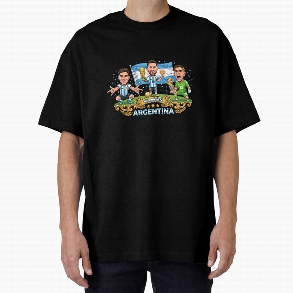 Argentina World Champions Messi Cartoon Classic T-Shirt Discover FIFA World Cup 2026 for Fans of Mbappe and Neymar and France and Portugal, Bringing Sports Nostalgia, International Competition, Famous Players and Unforgettable Victories; Great for