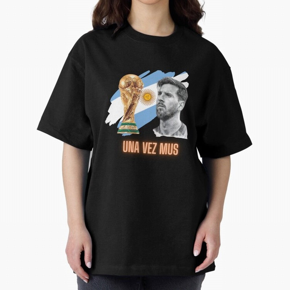 Messi in World Cup 2026 Oversized T-Shirt Remember Iconic Moments from Global Football Passion for FIFA World Cup 2026 USA Canada Mexico, Featuring CR7 and Messi, England, France and Netherlands, Worldwide Fan Energy, Dramatic Goals, Stadium Lights