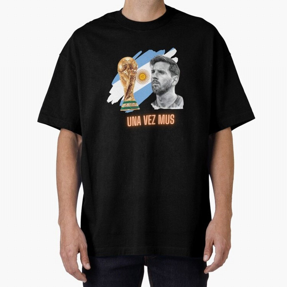 Messi in World Cup 2026 Oversized T-Shirt Remember Iconic Moments from Global Football Passion for FIFA World Cup 2026 USA Canada Mexico, Featuring CR7 and Messi, England, France and Netherlands, Worldwide Fan Energy, Dramatic Goals, Stadium Lights