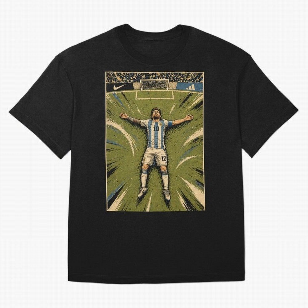 Messi Argentine Football Legend Celebration Poster | Vintage Comic Soccer Champion Art Classic T-Shirt Showcase the FIFA World Cup 2026 USA Canada Mexico Journey through Messi Highlights, England and Germany Pride, Soccer Culture, Superstar