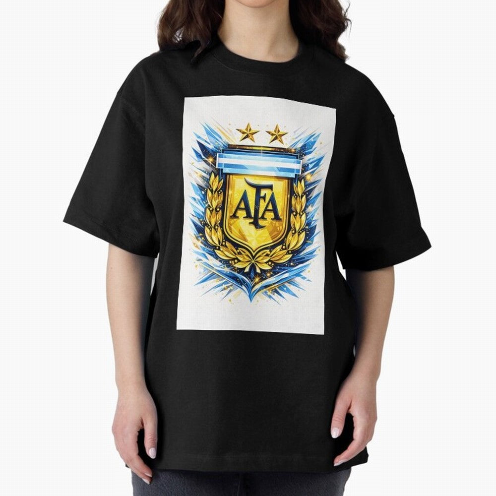 Argentina champions AFA crest gold blue soccer design Oversized T-Shirt Keep the Legacy of FIFA World Cup 2026 Group Stage Spirit, Centered on Portugal, Cristiano Ronaldo, Haaland and CR7, Fan Favorite Moments, National Team Passion, Big Match