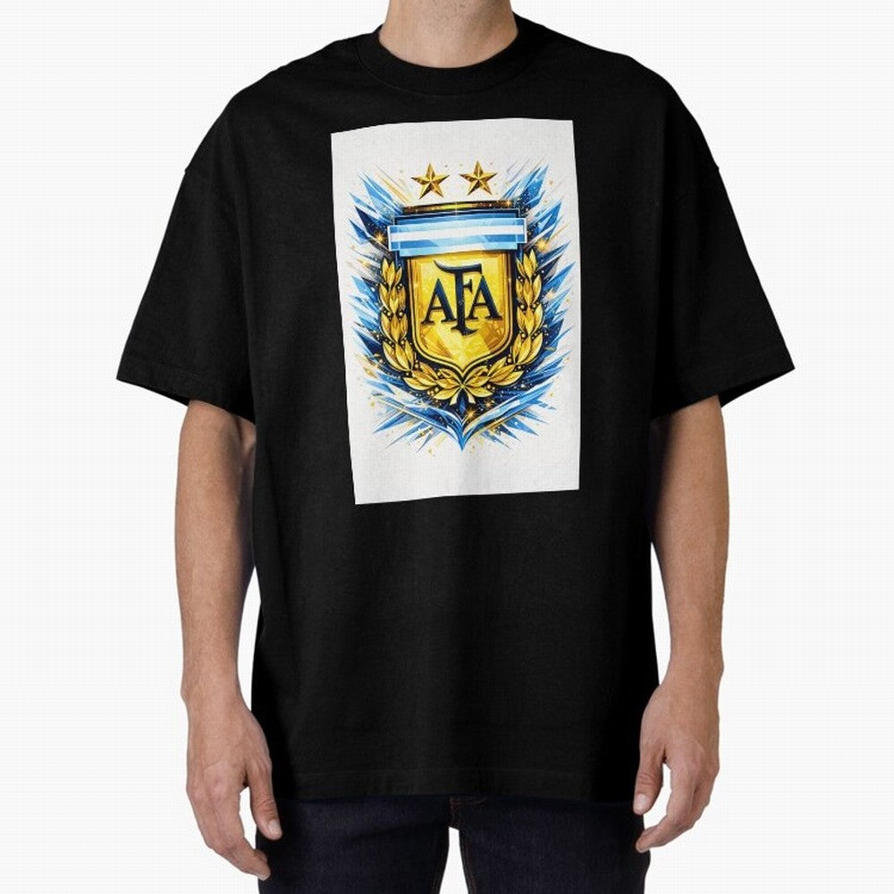 Argentina champions AFA crest gold blue soccer design Oversized T-Shirt Keep the Legacy of FIFA World Cup 2026 Group Stage Spirit, Centered on Portugal, Cristiano Ronaldo, Haaland and CR7, Fan Favorite Moments, National Team Passion, Big Match