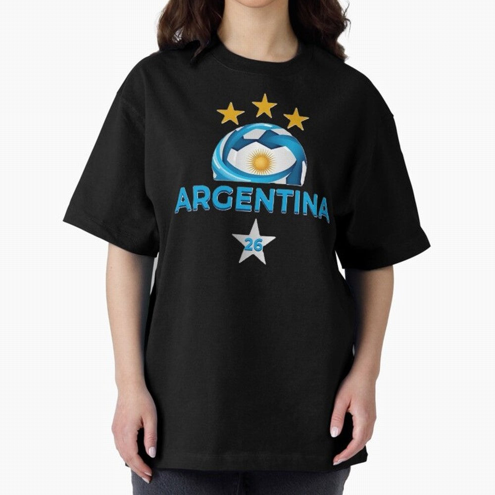 Argentina 2026 Stars Oversized T-Shirt Celebrate the Biggest Stage of FIFA World Cup 2026 USA Canada Mexico for Fans of Cristiano Ronaldo and Argentina, Bringing Game Day Rituals, Football Legends, Country Pride and the Road to the Final; Perfect