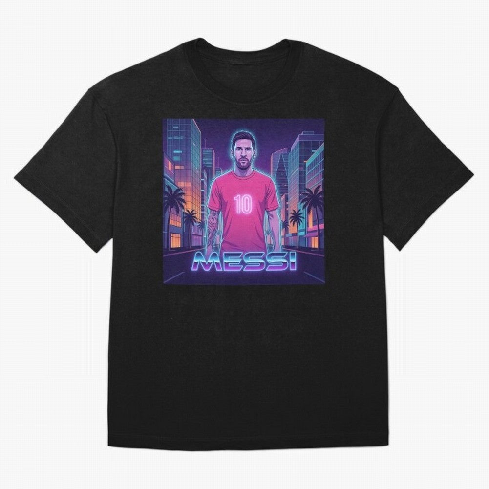 Inter Miami Football Legend Messi Cyberpunk Retro Futurist Design Classic T-Shirt Represent the FIFA World Cup 2026 Group Stage Journey through Messi, Neymar and Mbappe Highlights, Spain and Netherlands Pride, Worldwide Fan Energy, Dramatic Goals,
