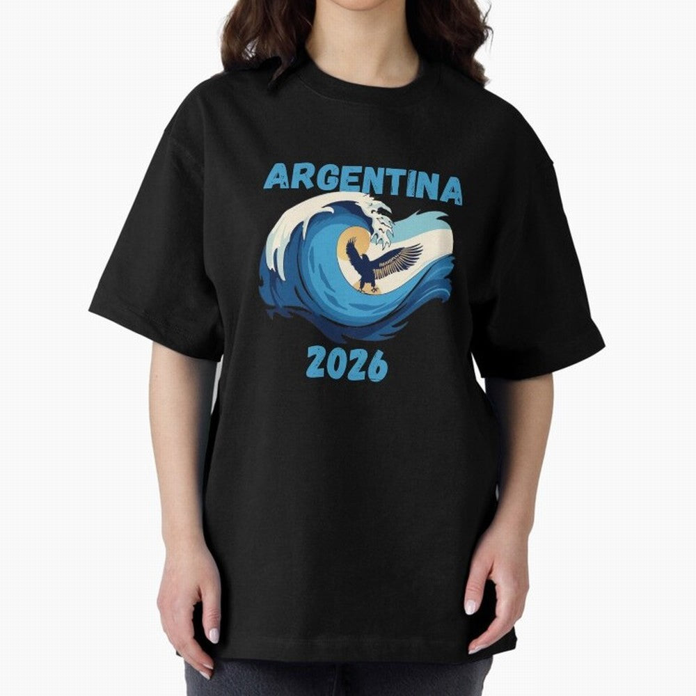 Camiseta y Calcoman¨ªa Argentina - Dise?o Bandera Albiceleste para Hinchas. Oversized T-Shirt Represent FIFA World Cup 2026 USA Canada Mexico for Fans of CR7 and France and Portugal, Bringing Football Passion, Legendary Performances, Festival Vibes