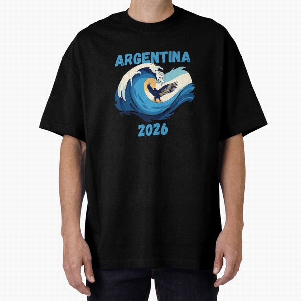 Camiseta y Calcoman¨ªa Argentina - Dise?o Bandera Albiceleste para Hinchas. Oversized T-Shirt Represent FIFA World Cup 2026 USA Canada Mexico for Fans of CR7 and France and Portugal, Bringing Football Passion, Legendary Performances, Festival Vibes