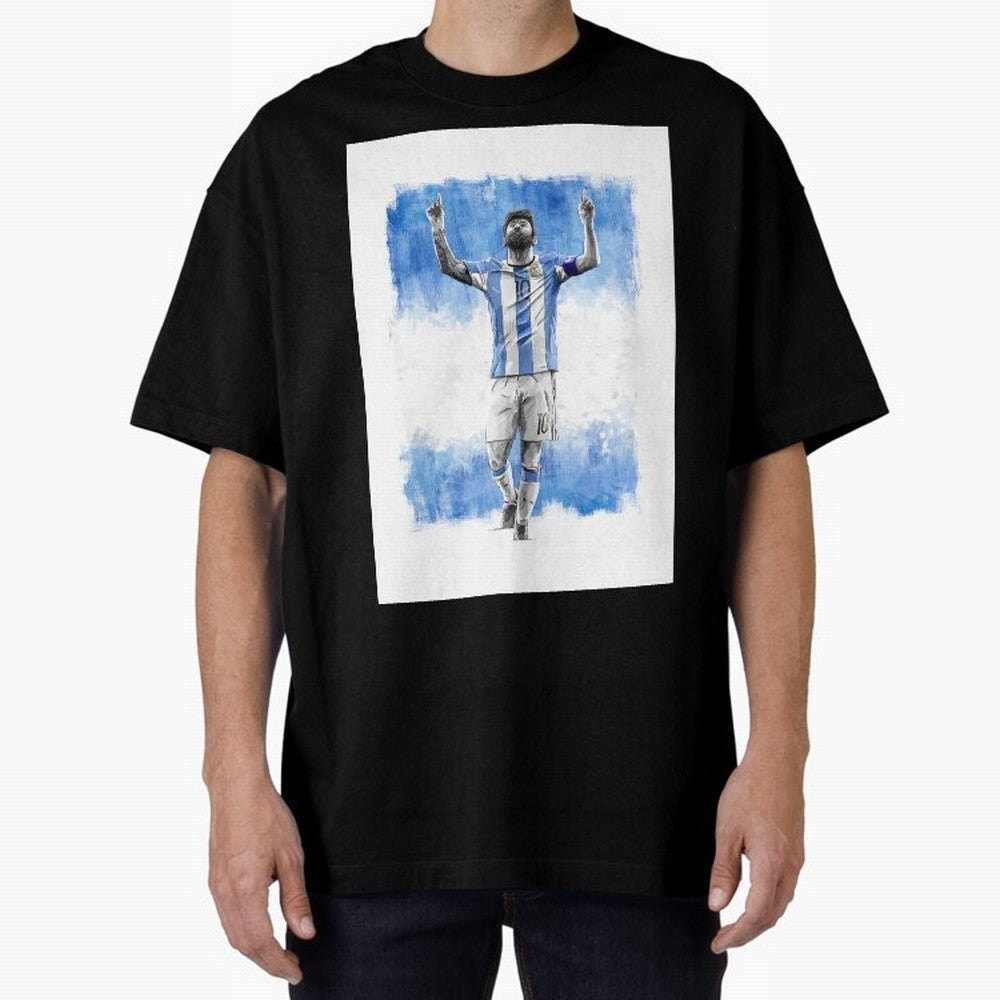 Messi Argentina Football Drawing Oversized T-Shirt Join Supporters Worldwide for FIFA World Cup 2026 Filled with Messi and Cristiano Ronaldo, England, France and Netherlands Energy, Retro Football Energy, Iconic Rivalries, Trophy Chase Drama and