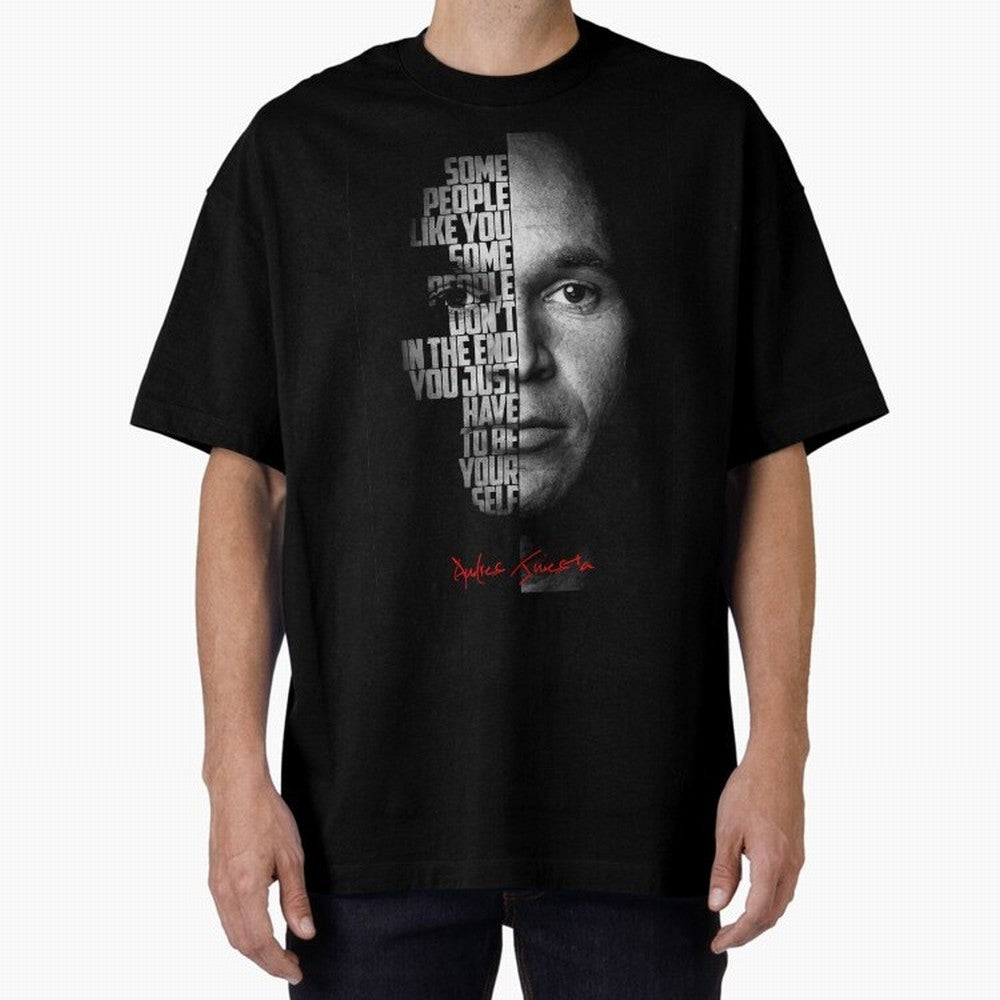 Black and white Andres Iniesta Quote. Oversized T-Shirt Relive the Noise and Pride of FIFA World Cup 2026 USA Canada Mexico Spirit, with England, France and Netherlands, Messi and Cristiano Ronaldo, Football Passion, Legendary Performances,