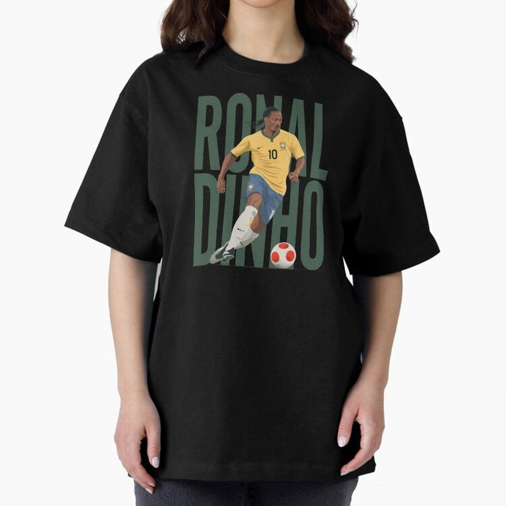 Ronaldinho Gaucho in action Minimalist Graphic Premium T-Shirt Follow the Road to Global Football Passion for FIFA World Cup 2026 Group Stage, Capturing Mbappe, Argentina and Brazil, Vintage Soccer Flavor, Modern Football Stars, National Flags and
