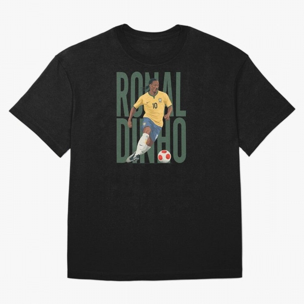 Ronaldinho Gaucho in action Minimalist Graphic Premium T-Shirt Follow the Road to Global Football Passion for FIFA World Cup 2026 Group Stage, Capturing Mbappe, Argentina and Brazil, Vintage Soccer Flavor, Modern Football Stars, National Flags and