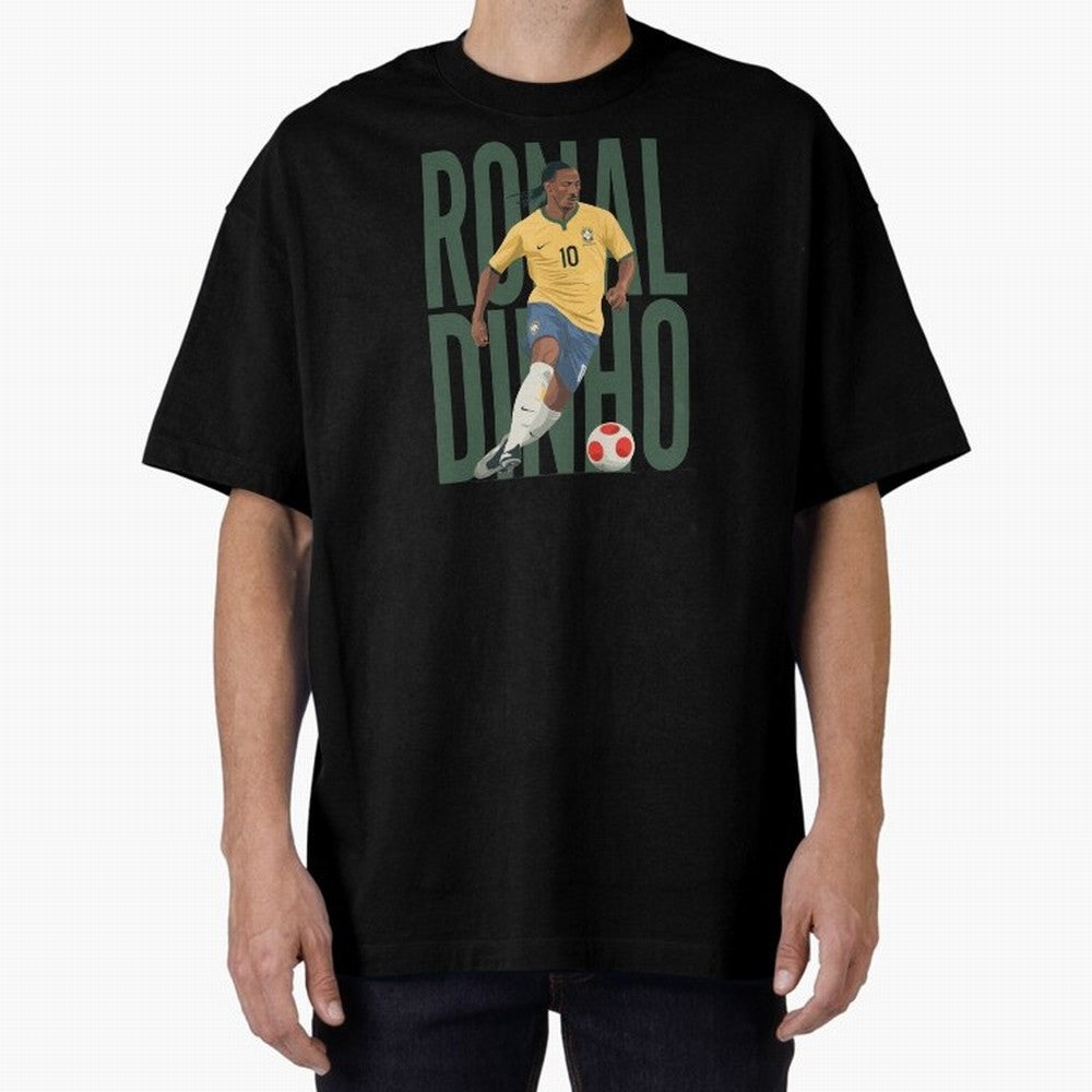 Ronaldinho Gaucho in action Minimalist Graphic Premium T-Shirt Follow the Road to Global Football Passion for FIFA World Cup 2026 Group Stage, Capturing Mbappe, Argentina and Brazil, Vintage Soccer Flavor, Modern Football Stars, National Flags and