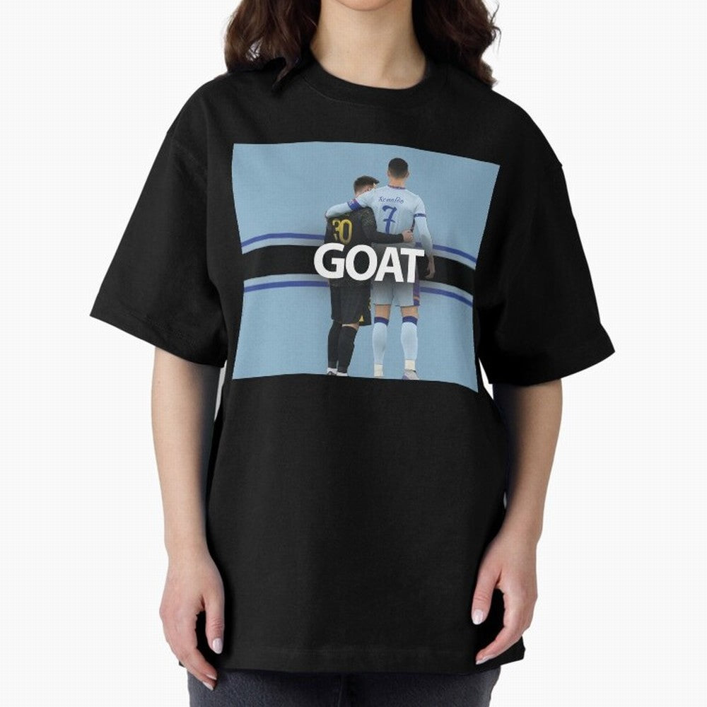 The Two Goats Messi & Ronaldo Premium T-Shirt Celebrate Football Dreams Across Global Football Passion for FIFA World Cup 2026 Group Stage, Driven by Messi, Neymar and Mbappe, Brazil, Portugal and Argentina, Goal Celebration Energy, Supporter