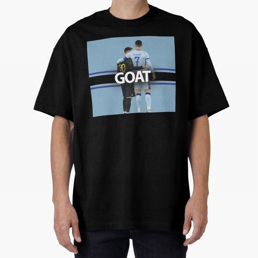 The Two Goats Messi & Ronaldo Premium T-Shirt Celebrate Football Dreams Across Global Football Passion for FIFA World Cup 2026 Group Stage, Driven by Messi, Neymar and Mbappe, Brazil, Portugal and Argentina, Goal Celebration Energy, Supporter