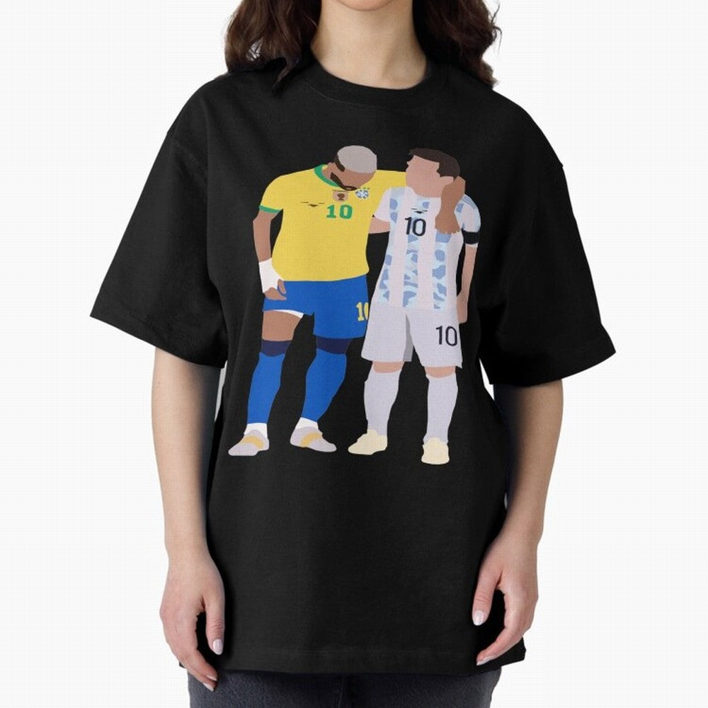 Messi and Neymar Copa America Friends Oversized T-Shirt Celebrate Global Football Passion for FIFA World Cup 2026 Group Stage, Driven by Messi, CR7 and Mbappe, Portugal, Stadium Memories, Football Loyalty, International Chants and Championship
