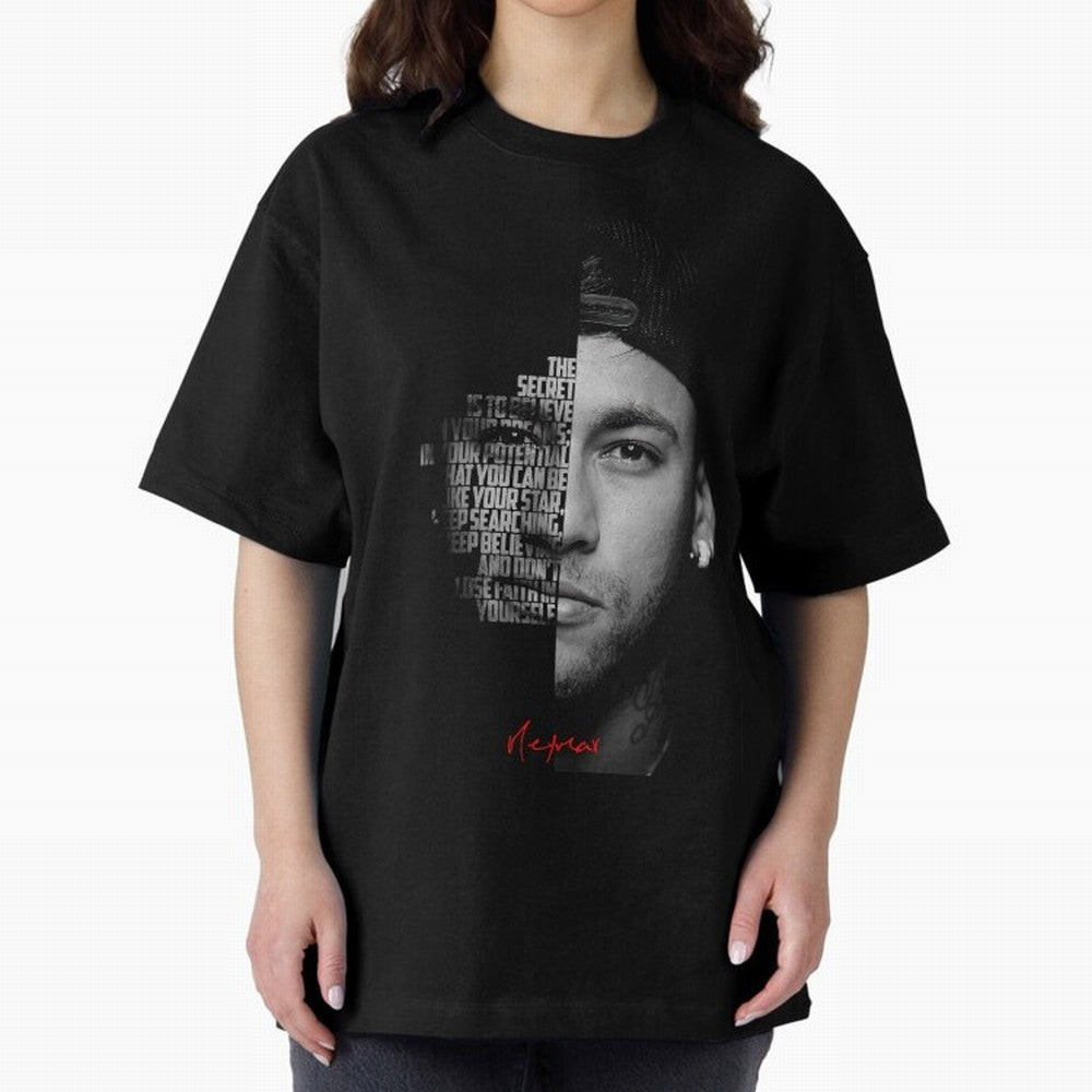 Black and white Neymar Jr quote. Oversized T-Shirt Refresh FIFA World Cup 2026 Driven by Messi, Neymar and Mbappe, Germany Energy, Sports Nostalgia, International Competition, Famous Players and Unforgettable Victories; Created for Match Day