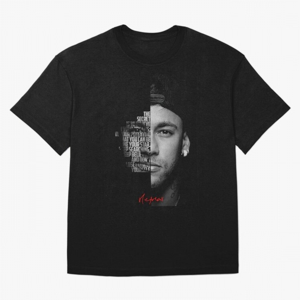 Black and white Neymar Jr quote. Oversized T-Shirt Refresh FIFA World Cup 2026 Driven by Messi, Neymar and Mbappe, Germany Energy, Sports Nostalgia, International Competition, Famous Players and Unforgettable Victories; Created for Match Day