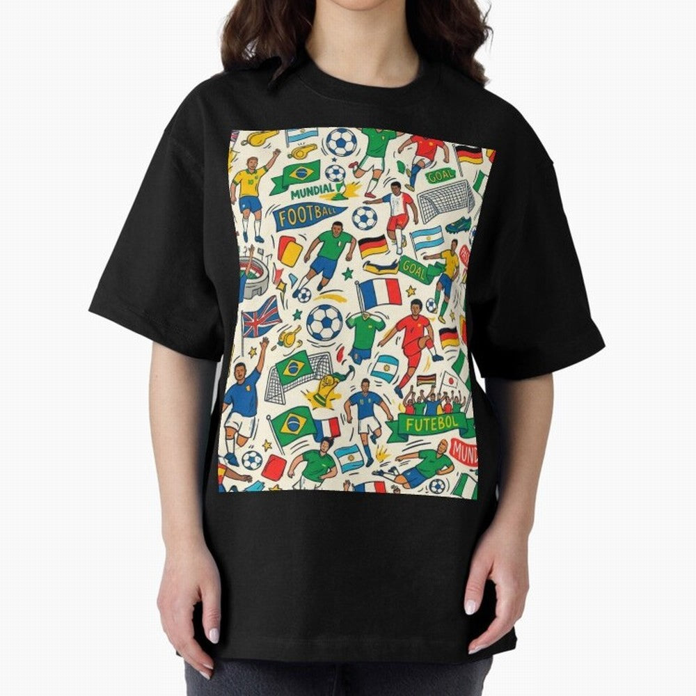 World Cup 2026: Global Football Fever Oversized T-Shirt Carry the Dream of FIFA World Cup 2026 Group Stage Capturing Haaland and Mbappe, Argentina Energy, Champion Mindset, Group Stage Buzz, Knockout Tension and Passionate Fan Culture; Ideal for