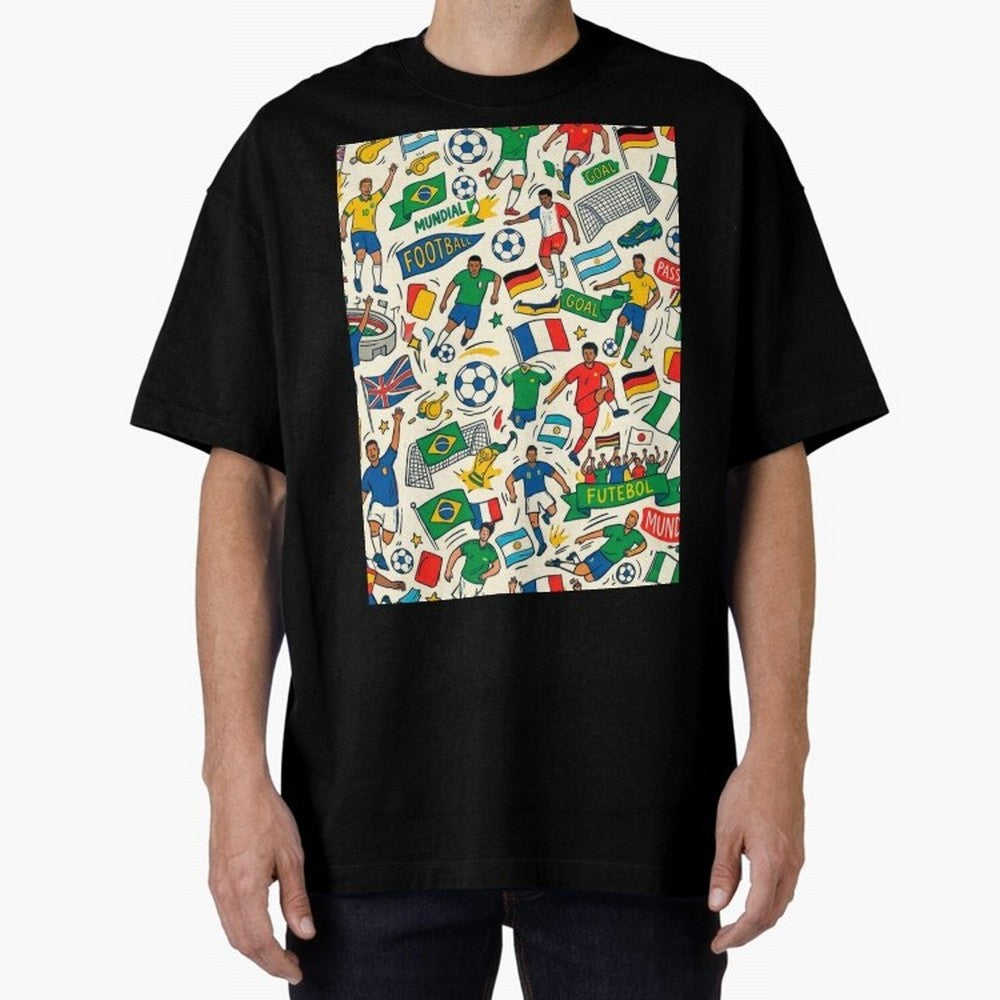 World Cup 2026: Global Football Fever Oversized T-Shirt Carry the Dream of FIFA World Cup 2026 Group Stage Capturing Haaland and Mbappe, Argentina Energy, Champion Mindset, Group Stage Buzz, Knockout Tension and Passionate Fan Culture; Ideal for