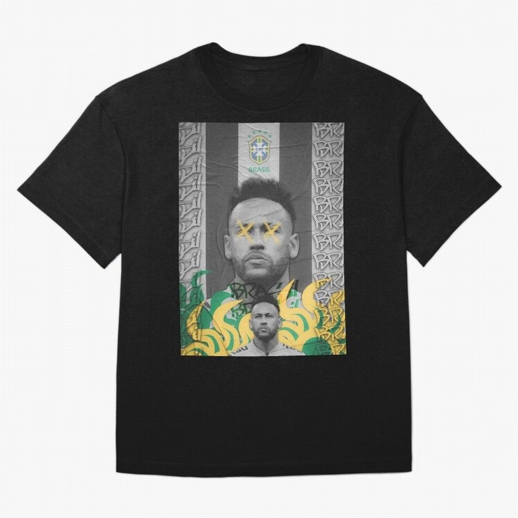 Brazil Football Star Grunge Poster Oversized T-Shirt Live the Energy of FIFA World Cup 2026 USA Canada Mexico for Fans of CR7 and Messi and Netherlands, Bringing Tournament Hype, Historic Matchups, Family Viewing Parties and Global Sports Pride;