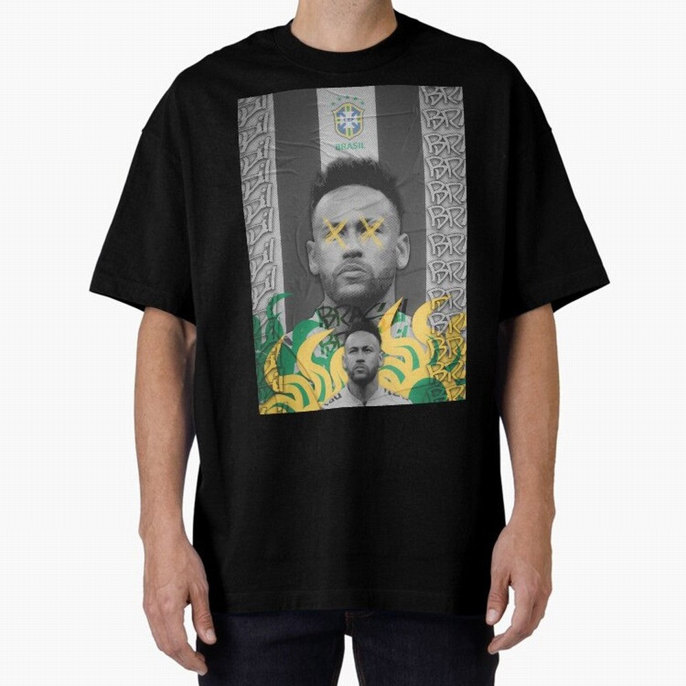 Brazil Football Star Grunge Poster Oversized T-Shirt Live the Energy of FIFA World Cup 2026 USA Canada Mexico for Fans of CR7 and Messi and Netherlands, Bringing Tournament Hype, Historic Matchups, Family Viewing Parties and Global Sports Pride;