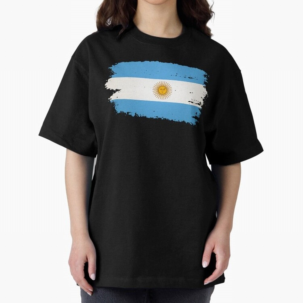 ARGENTINIAN FLAG PRINT Oversized T-Shirt Discover the FIFA World Cup 2026 Journey through Messi, Neymar and Mbappe Highlights, England, France and Netherlands Pride, Champion Mindset, Group Stage Buzz, Knockout Tension and Passionate Fan Culture;