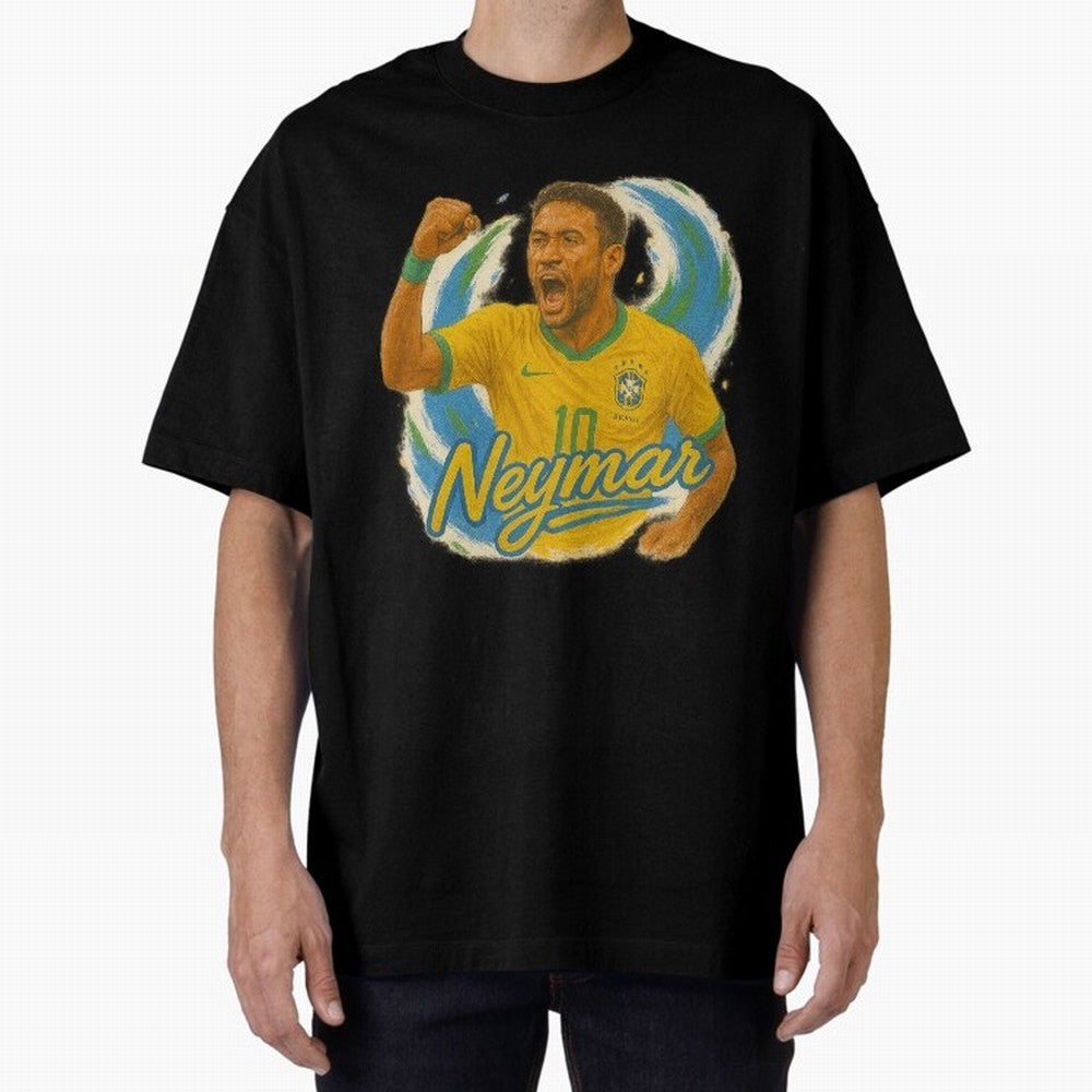 Neymar Brazil Art ¨C Dynamic Football Superstar Tribute Design	 Oversized T-Shirt Feel International Energy from Global Football Passion for FIFA World Cup 2026, Featuring Haaland and Mbappe, Portugal, Spain and Germany, Championship Spirit, Famous
