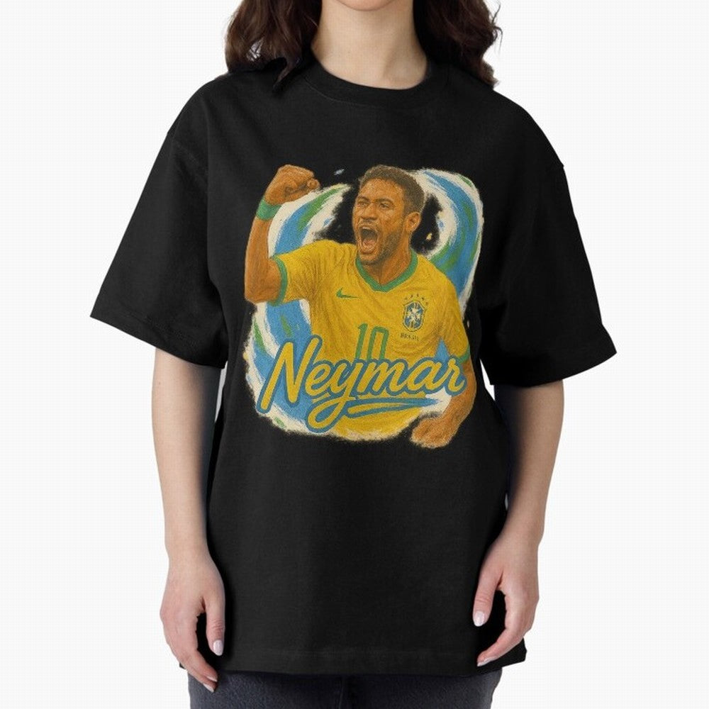 Neymar Brazil Art ¨C Dynamic Football Superstar Tribute Design	 Oversized T-Shirt Feel International Energy from Global Football Passion for FIFA World Cup 2026, Featuring Haaland and Mbappe, Portugal, Spain and Germany, Championship Spirit, Famous