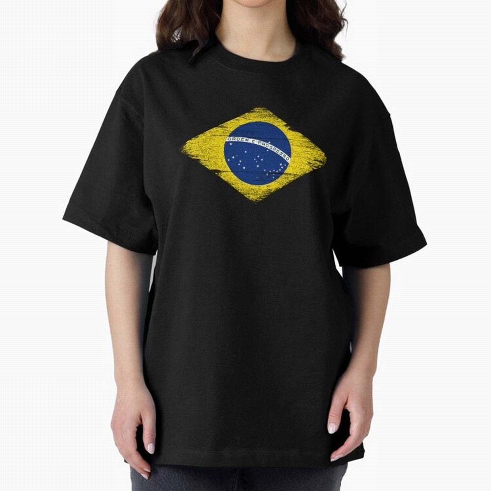 Brazil Flag Design Oversized T-Shirt Keep the Match Day Mood of FIFA World Cup 2026 USA Canada Mexico for Fans of Neymar and Portugal, Bringing Game Day Rituals, Football Legends, Country Pride and the Road to the Final; Perfect for Fans,