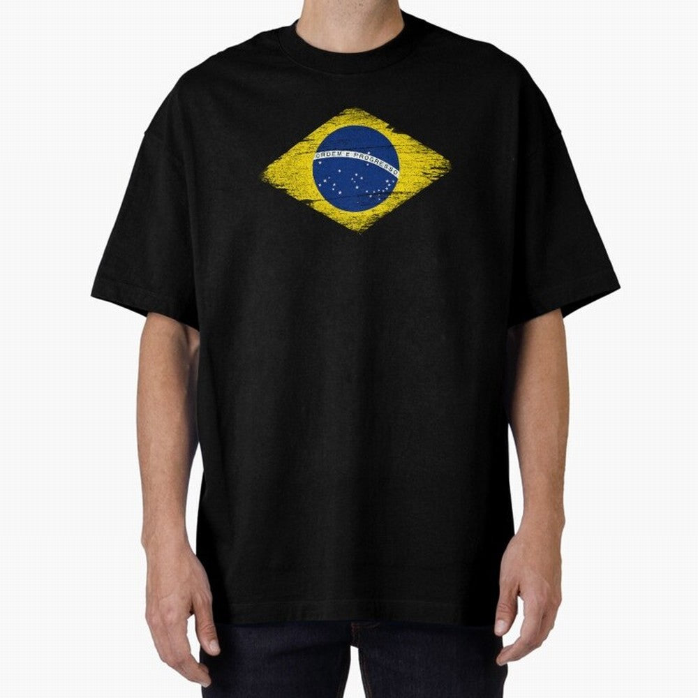 Brazil Flag Design Oversized T-Shirt Keep the Match Day Mood of FIFA World Cup 2026 USA Canada Mexico for Fans of Neymar and Portugal, Bringing Game Day Rituals, Football Legends, Country Pride and the Road to the Final; Perfect for Fans,