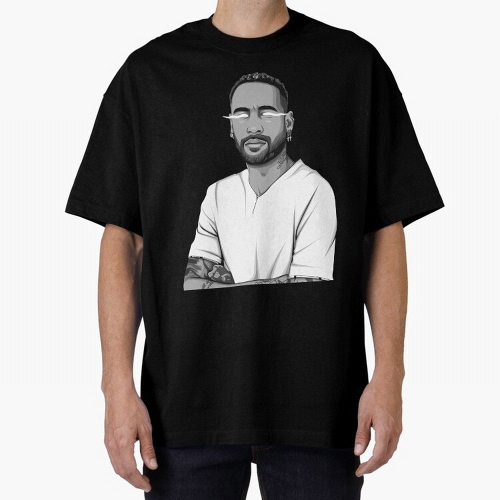 Neymar Jr. Black and White Version Oversized T-Shirt Show Passion for the Stars of FIFA World Cup 2026 USA Canada Mexico Spirit, Filled with Argentina, Neymar, Retro Football Energy, Iconic Rivalries, Trophy Chase Drama and Stadium Atmosphere;