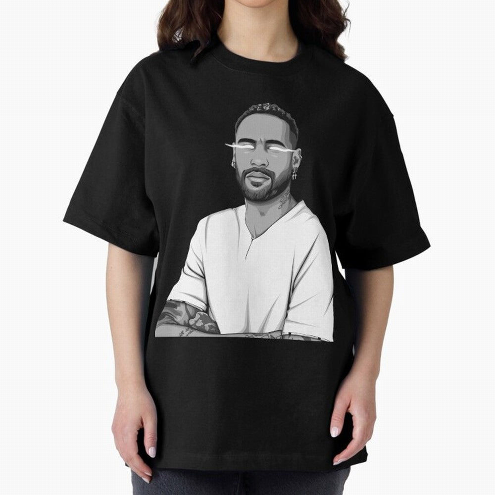 Neymar Jr. Black and White Version Oversized T-Shirt Show Passion for the Stars of FIFA World Cup 2026 USA Canada Mexico Spirit, Filled with Argentina, Neymar, Retro Football Energy, Iconic Rivalries, Trophy Chase Drama and Stadium Atmosphere;