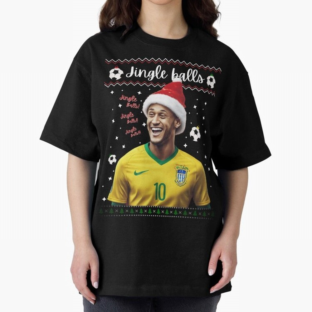 Jingle Balls Christmas Football Fan Art with Santa Neymar Active T-Shirt Create Global Football Passion for FIFA World Cup 2026 Group Stage, Celebrating Messi, Argentina, France and Brazil, Sports Nostalgia, International Competition, Famous