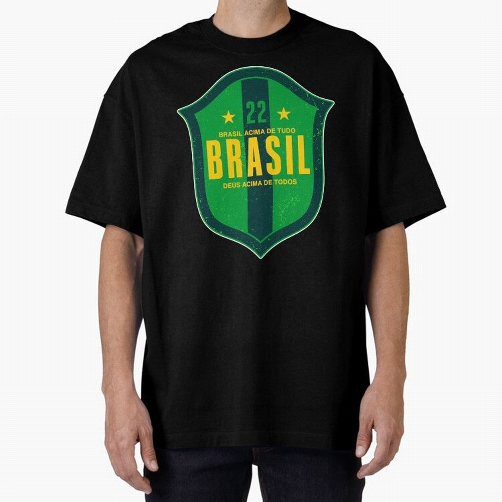 BRAS?O BRASIL 22 Oversized T-Shirt Cheer for FIFA World Cup 2026 USA Canada Mexico for Fans of Messi, Neymar and Mbappe and Spain, Bringing Stadium Chants, National Pride, Trophy Dreams and Unforgettable Football Memories; Created for Match Day