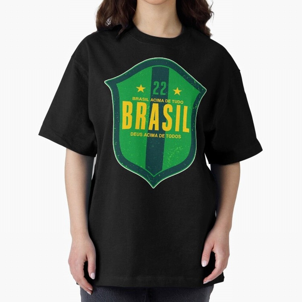 BRAS?O BRASIL 22 Oversized T-Shirt Cheer for FIFA World Cup 2026 USA Canada Mexico for Fans of Messi, Neymar and Mbappe and Spain, Bringing Stadium Chants, National Pride, Trophy Dreams and Unforgettable Football Memories; Created for Match Day