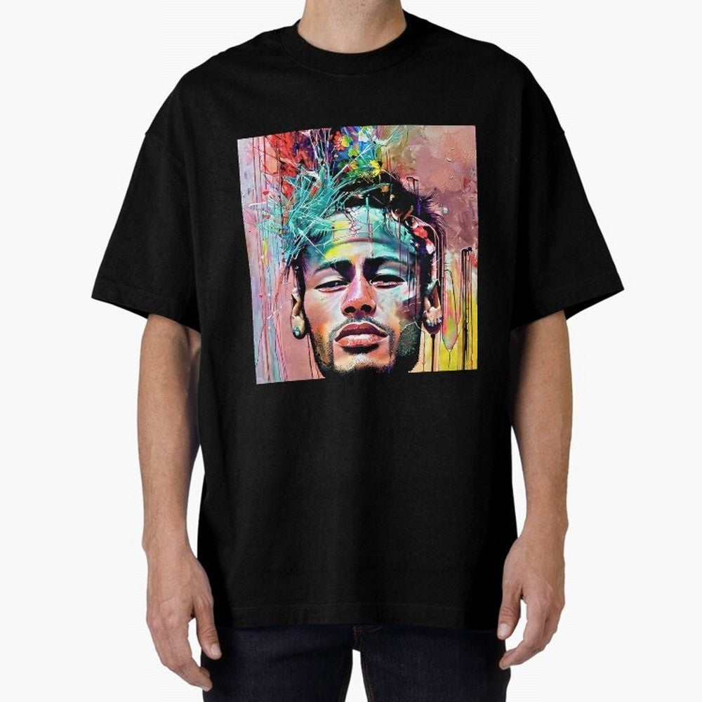 Colorful Neymar Oversized T-Shirt Celebrate Golden Goal Energy in FIFA World Cup 2026 Capturing Haaland and Mbappe, Brazil Energy, Sports Nostalgia, International Competition, Famous Players and Unforgettable Victories; Great for Supporters Who