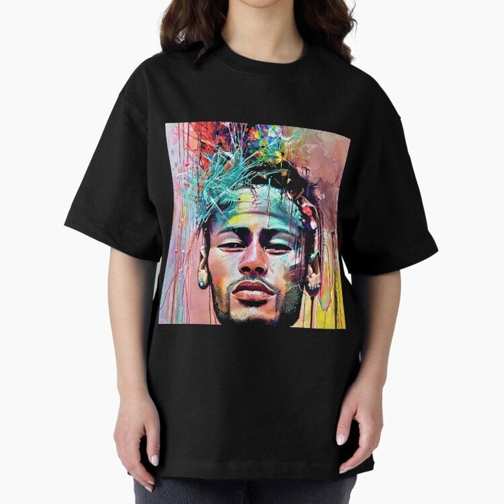 Colorful Neymar Oversized T-Shirt Celebrate Golden Goal Energy in FIFA World Cup 2026 Capturing Haaland and Mbappe, Brazil Energy, Sports Nostalgia, International Competition, Famous Players and Unforgettable Victories; Great for Supporters Who