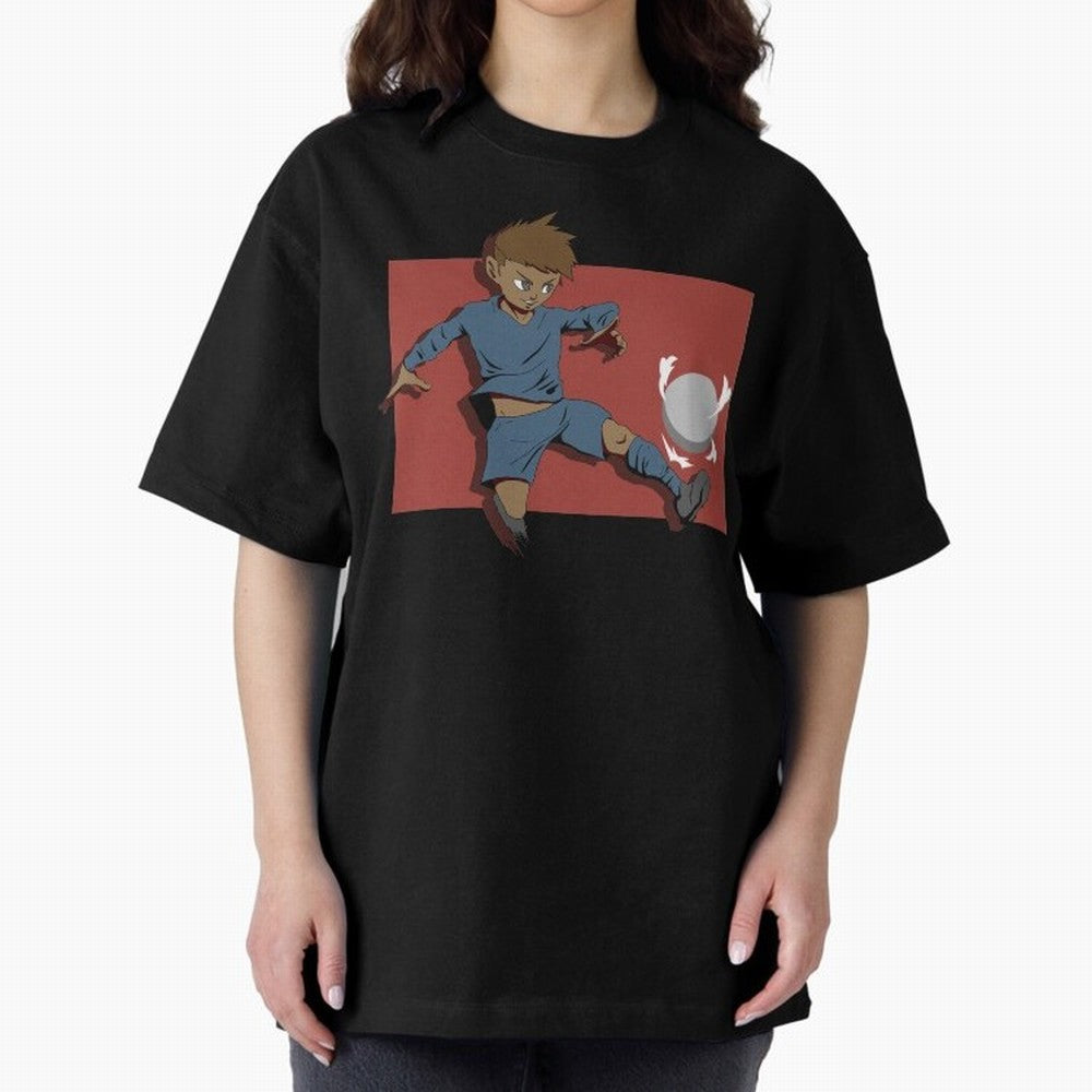 Footballer in action Oversized T-Shirt Follow the Final Road of FIFA World Cup 2026 Spirit, Capturing France and Portugal, Messi and Cristiano Ronaldo, Goal Celebration Energy, Supporter Heritage, Football Icons and Worldwide Tournament Joy; Ideal