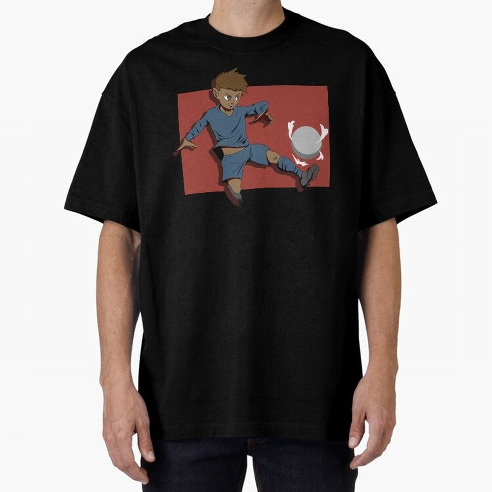Footballer in action Oversized T-Shirt Follow the Final Road of FIFA World Cup 2026 Spirit, Capturing France and Portugal, Messi and Cristiano Ronaldo, Goal Celebration Energy, Supporter Heritage, Football Icons and Worldwide Tournament Joy; Ideal