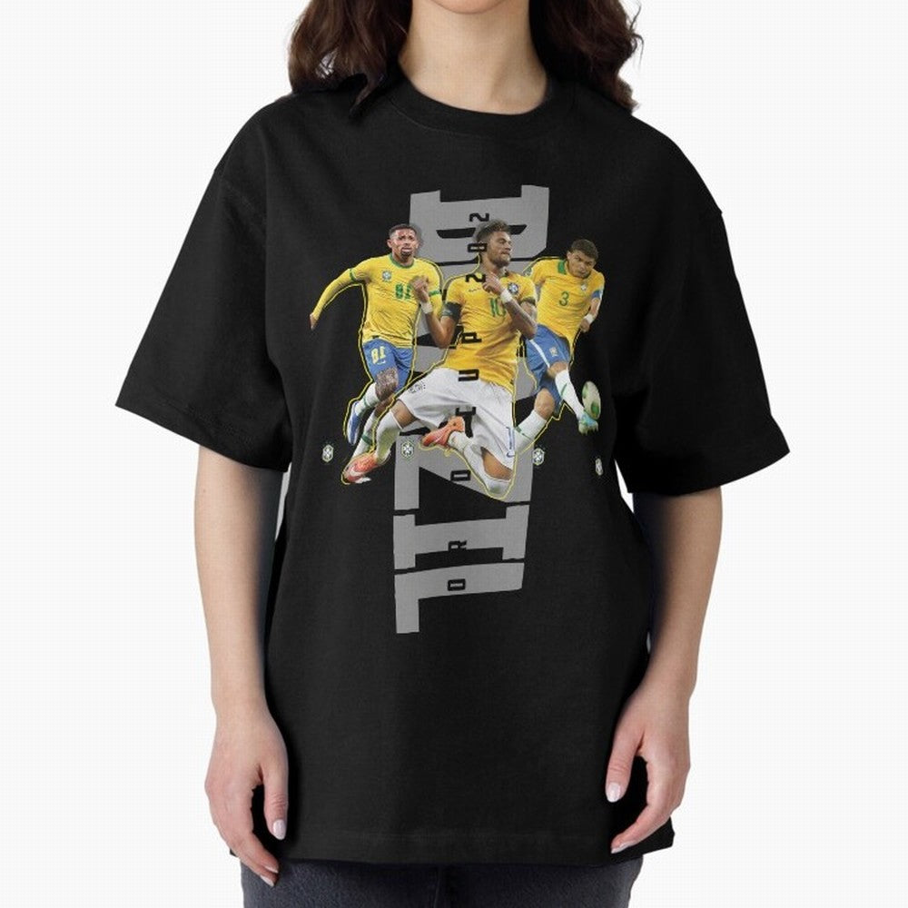 Brazil World cup 2022 Oversized T-Shirt Bring a Vintage Feel to Global Football Passion for FIFA World Cup 2026 Group Stage, Centered on Mbappe and Neymar, Spain, Football Festival Excitement, Trophy Ambitions, Country Rivalries and Star Player